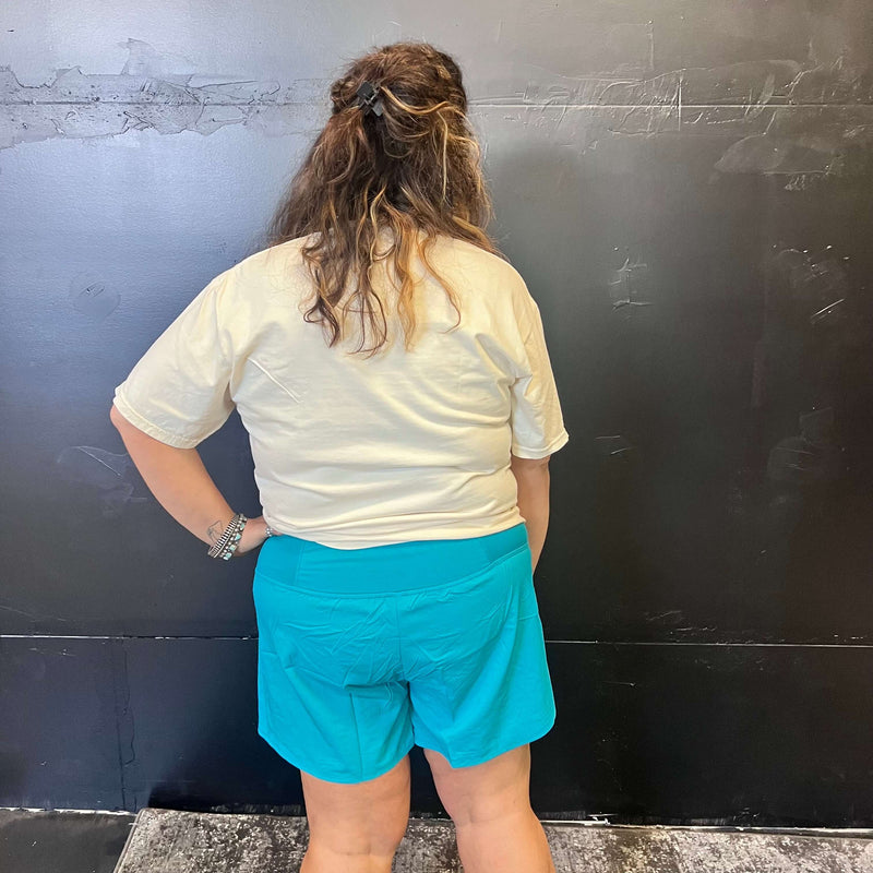 Turquoise High Waisted Athletic Shorts with Zip Waist Pocket778