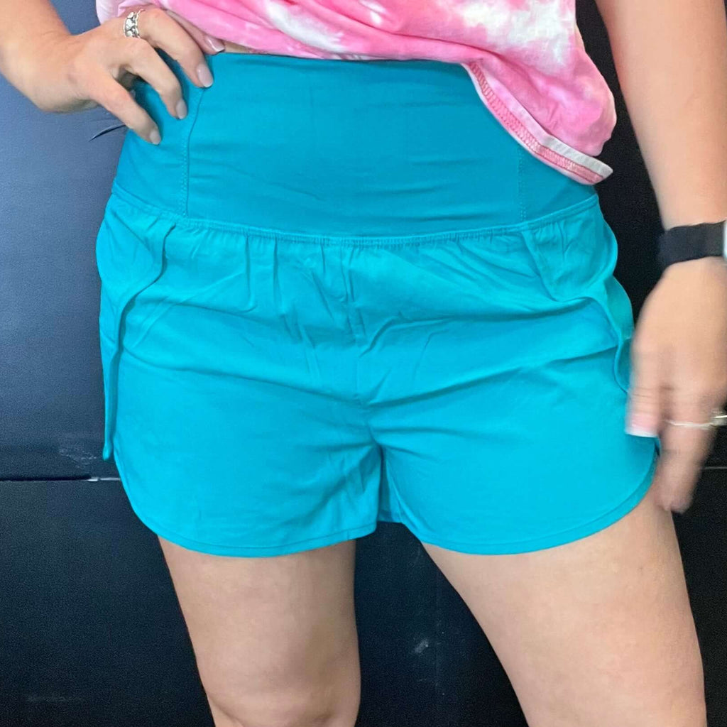 Turquoise High Waisted Athletic Shorts with Zip Waist Pocket78
