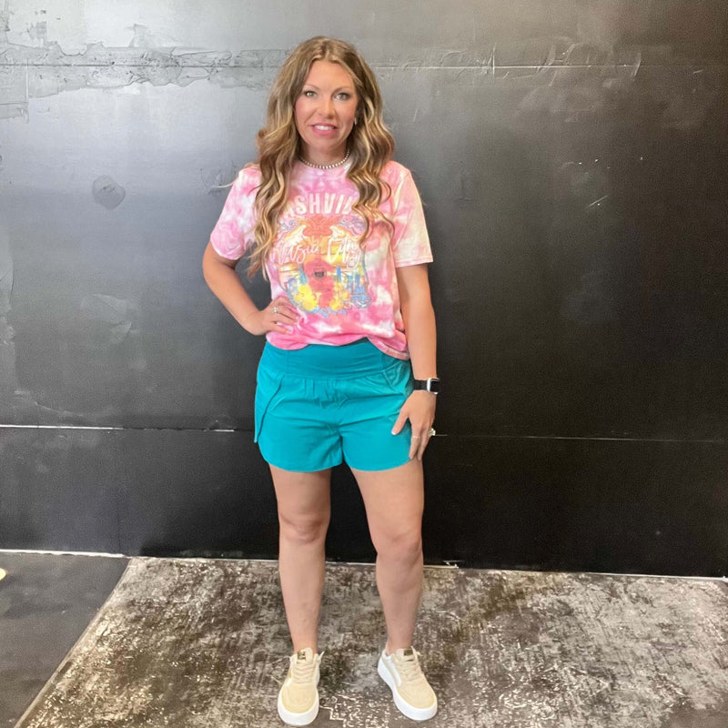 Turquoise High Waisted Athletic Shorts with Zip Waist Pocket888
