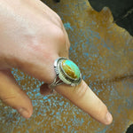 Turquoise Oval Stone Genuine Ring W/ Sterling Detail25