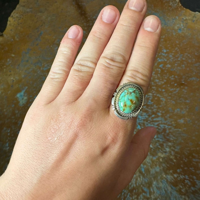 Turquoise Oval Stone Genuine Ring W/ Sterling Detail78