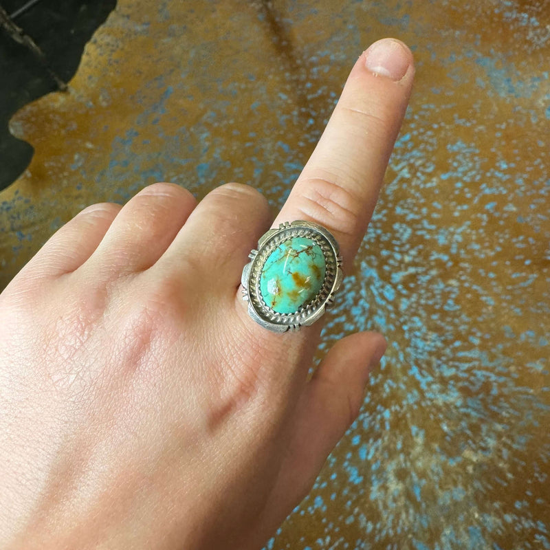 Turquoise Oval Stone Genuine Ring W/ Sterling Detail8