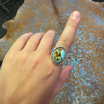 Turquoise Oval Stone Genuine Ring W/ Sterling Detail99