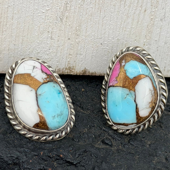 Unique Cotton Candy Rope Detail Post Genuine Sterling Silver Earring