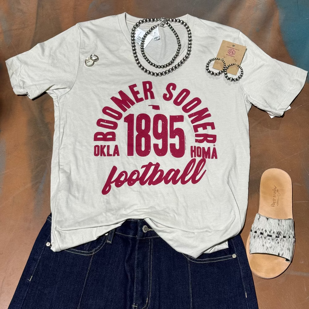 University of Oklahoma Vintage Arch Boomer Sooner V Neck Short Sleeve T Shirt