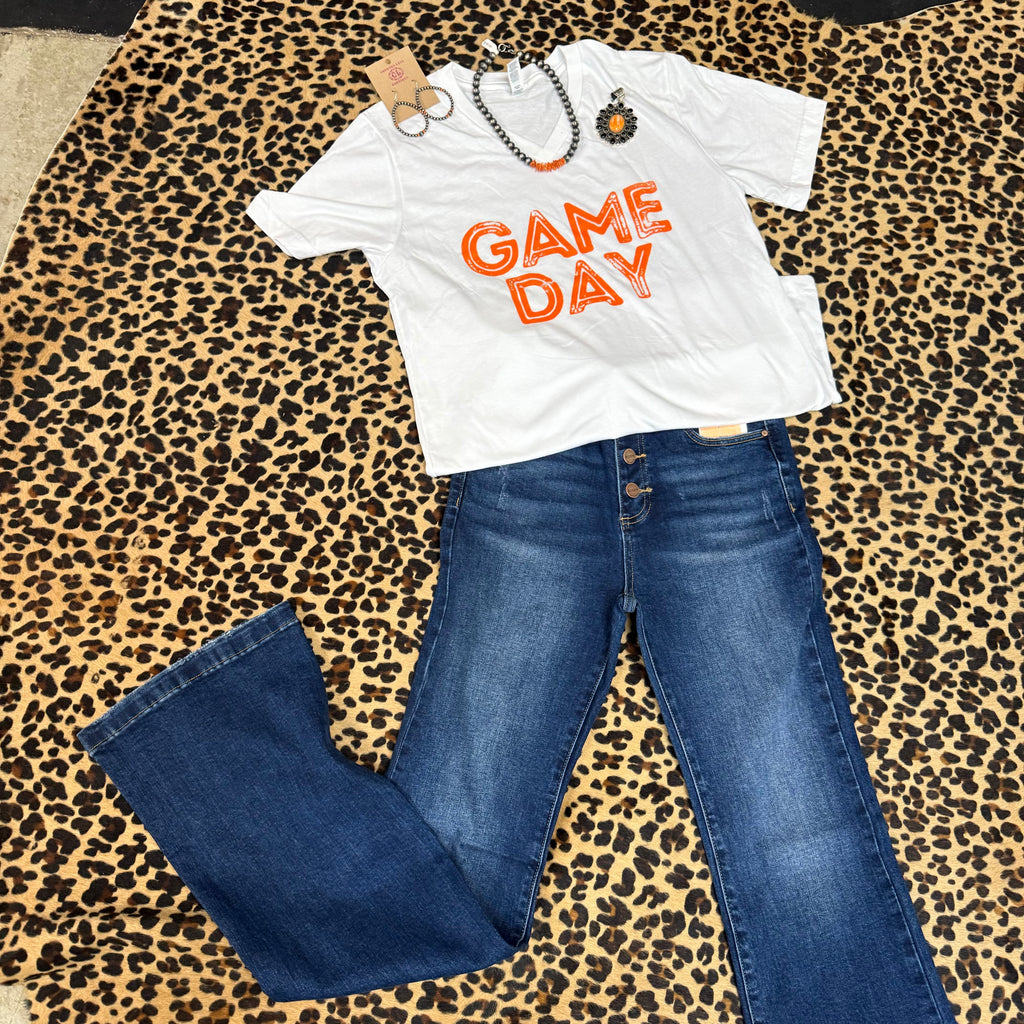 White Game Day with Orange V- Neck T-shirt1