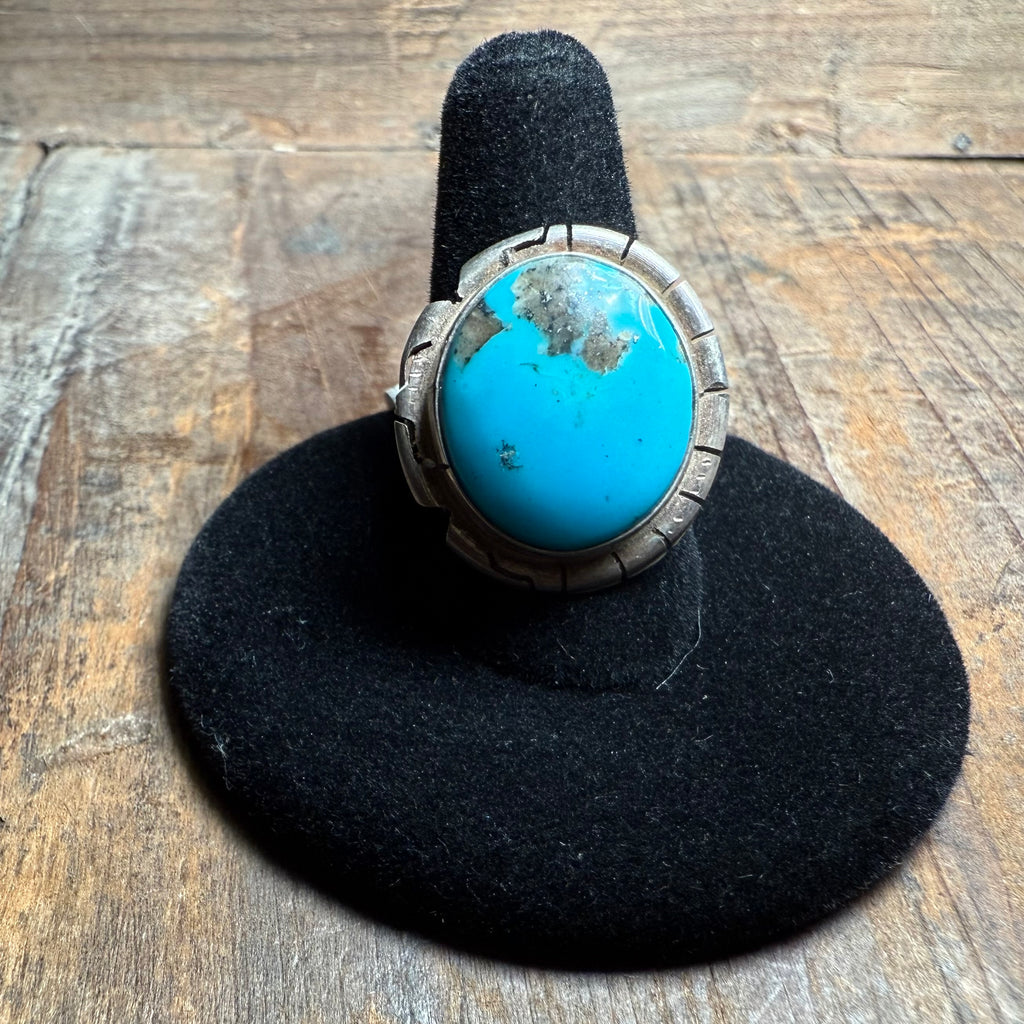 Wide Oval Turquoise Genuine Ring.