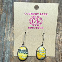 Yellow Bumblebee Jasper Oval Dangle French Hook Sterling Silver Earring