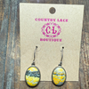 Yellow Bumblebee Jasper Oval Dangle French Hook Sterling Silver Earring