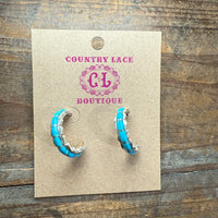 Zuni Kingman Turquoise Half Hoop Post Genuine Earring
