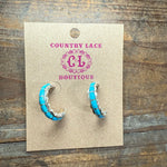 Zuni Kingman Turquoise Half Hoop Post Genuine Earring