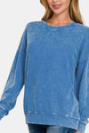 Washed Round Neck Dropped Shoulder Sweatshirt