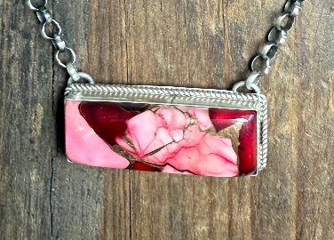 Rose Dahilia Bar Sterling Silver Necklace