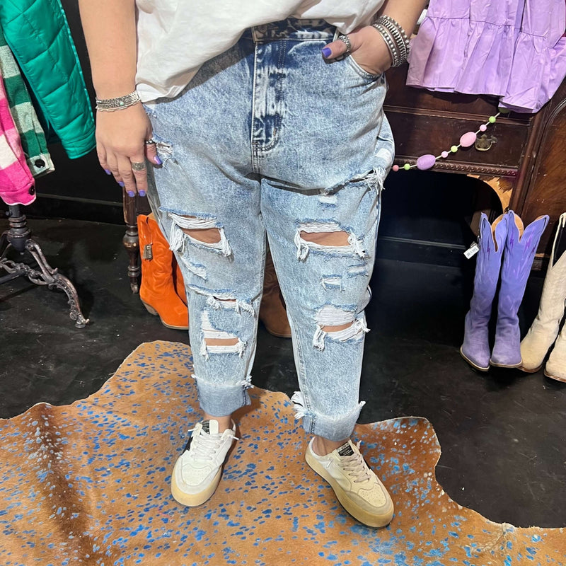 Acidwash High Waisted Kancan Leg Jeans - Country Lace Boutique