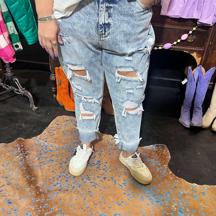 Acidwash High Waisted Kancan Leg Jeans - Country Lace Boutique