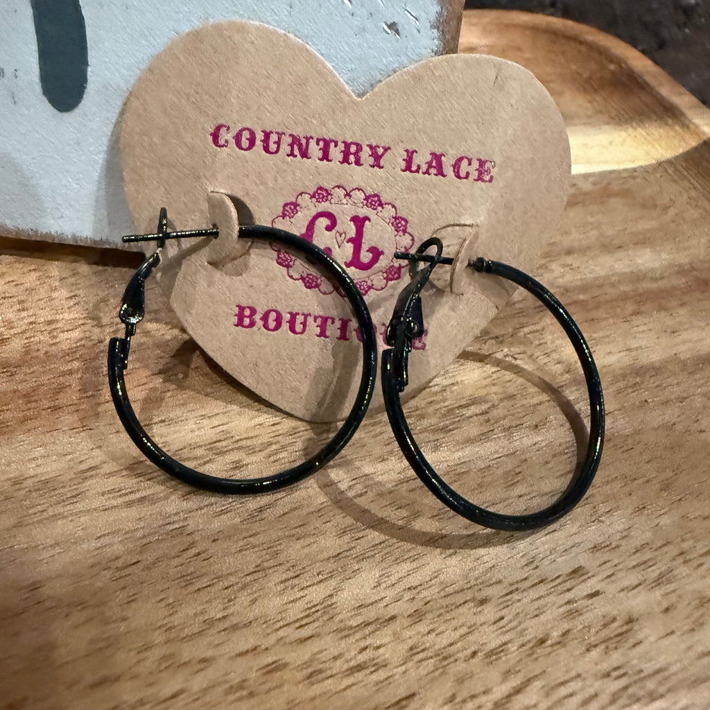 All day Black Hoop Fashion Earrings - Country Lace Boutique