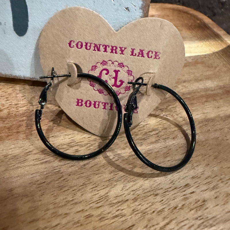 All day Black Hoop Fashion Earrings - Country Lace Boutique