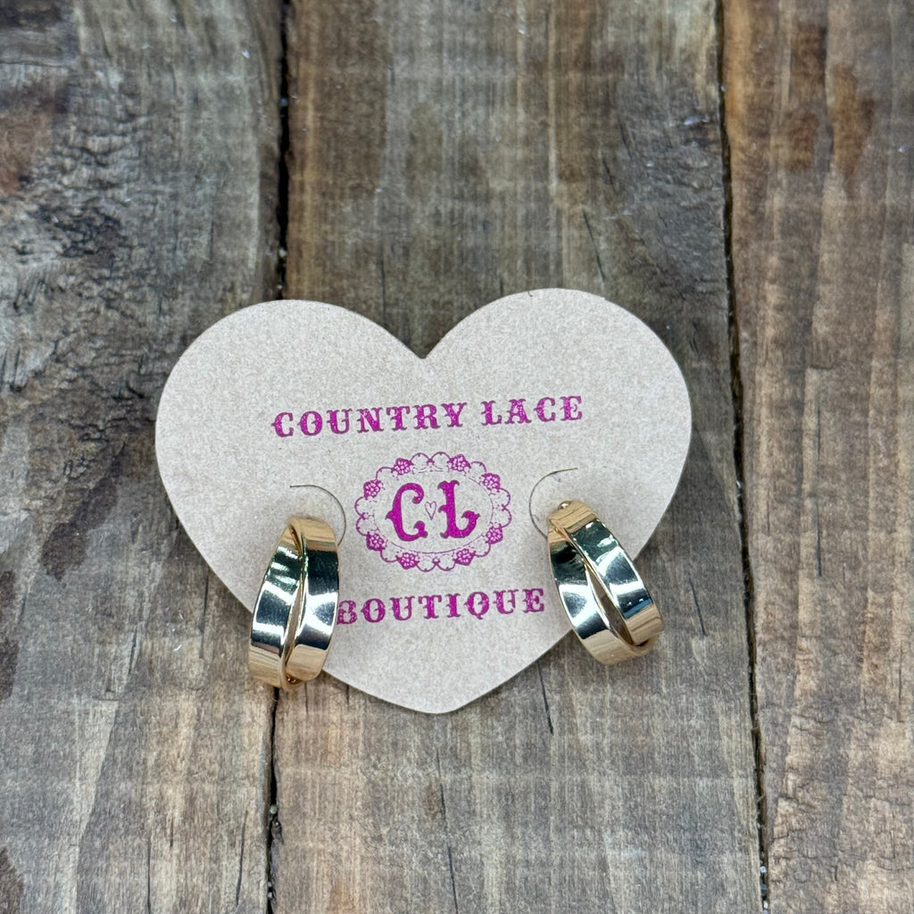 All Day Simple Double Gold Half Hoop Post Fashion Earrings - Country Lace Boutique