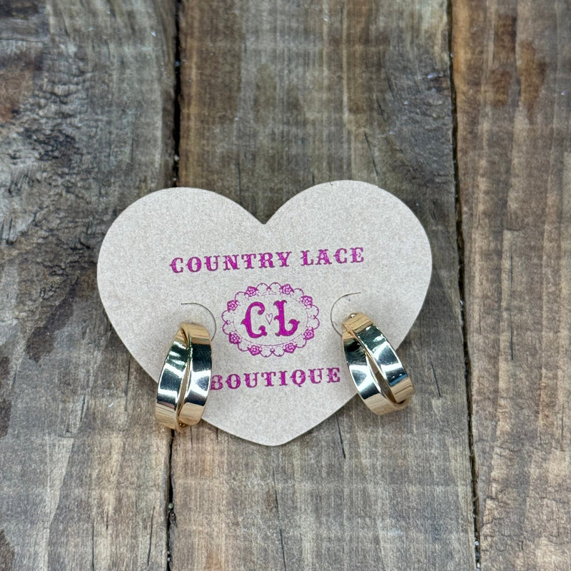 All Day Simple Double Gold Half Hoop Post Fashion Earrings - Country Lace Boutique