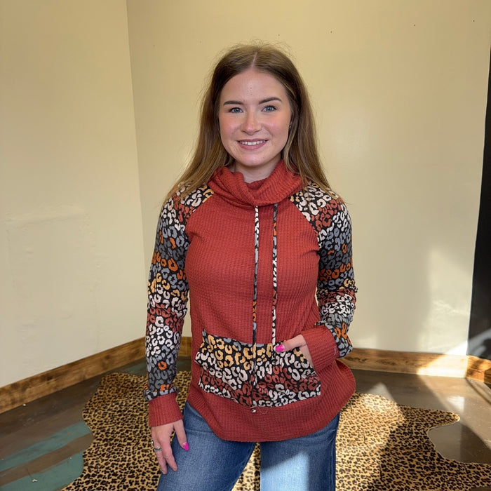 Animal Print Turtle Neck Puller Over w/ Front Pocket Shirt - Country Lace Boutique