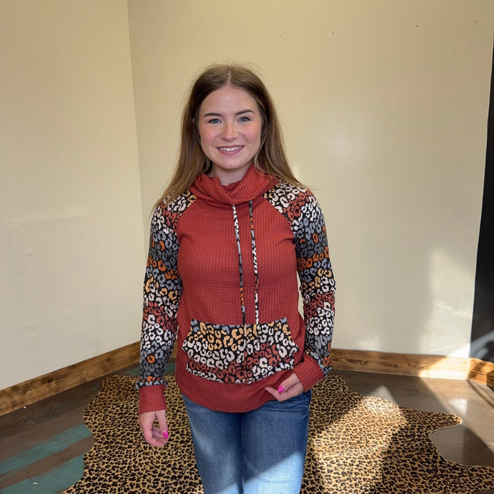 Animal Print Turtle Neck Puller Over w/ Front Pocket Shirt - Country Lace Boutique
