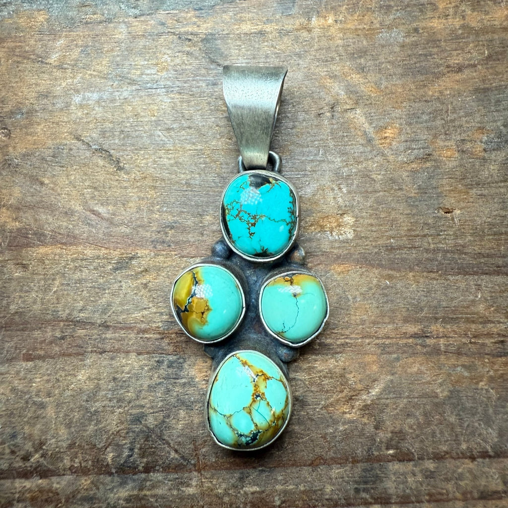 Authentic 4 Stone Turquoise Sterling Silver Pendant for Necklace - Country Lace Boutique