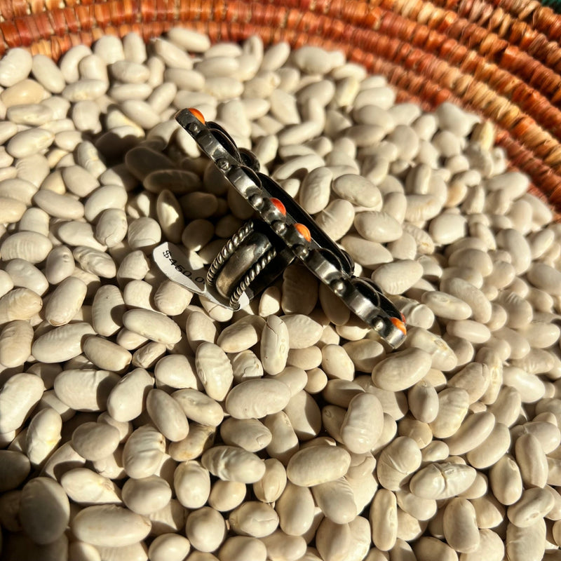 Authentic Black Onyx & Orange Spiny Sterling Silver Adjustable Ring - Country Lace Boutique