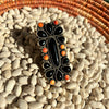 Authentic Black Onyx & Orange Spiny Sterling Silver Adjustable Ring - Country Lace Boutique