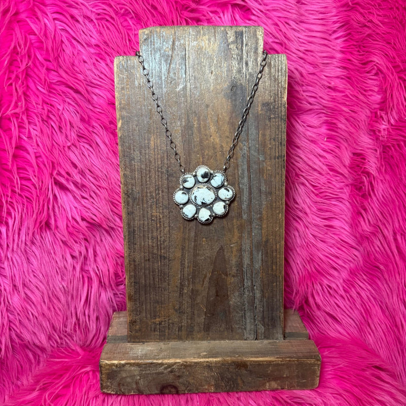 Authentic Cluster White Buffalo 9 Stone Statement Sterling Silver Necklace - Country Lace Boutique