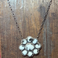 Authentic Cluster White Buffalo 9 Stone Statement Sterling Silver Necklace - Country Lace Boutique