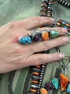 Authentic Turquoise Orange & Purple Spiny & Sonoran Gold Adjustable Sterling Silver Ring - Country Lace Boutique