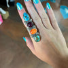 Authentic Turquoise Orange & Purple Spiny & Sonoran Gold Adjustable Sterling Silver Ring - Country Lace Boutique