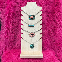 Authentic Turquoise & Pink Conch Cluster Sterling Silver Necklace - Country Lace Boutique