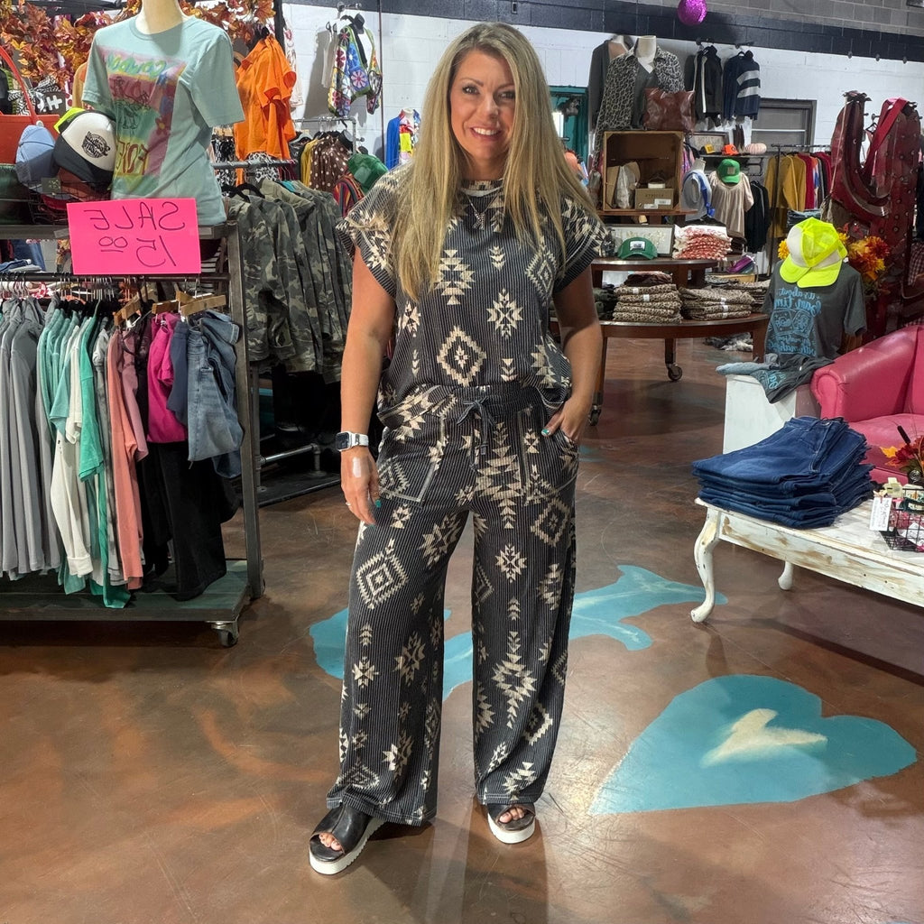 Aztec Ribbed Pants - Country Lace Boutique