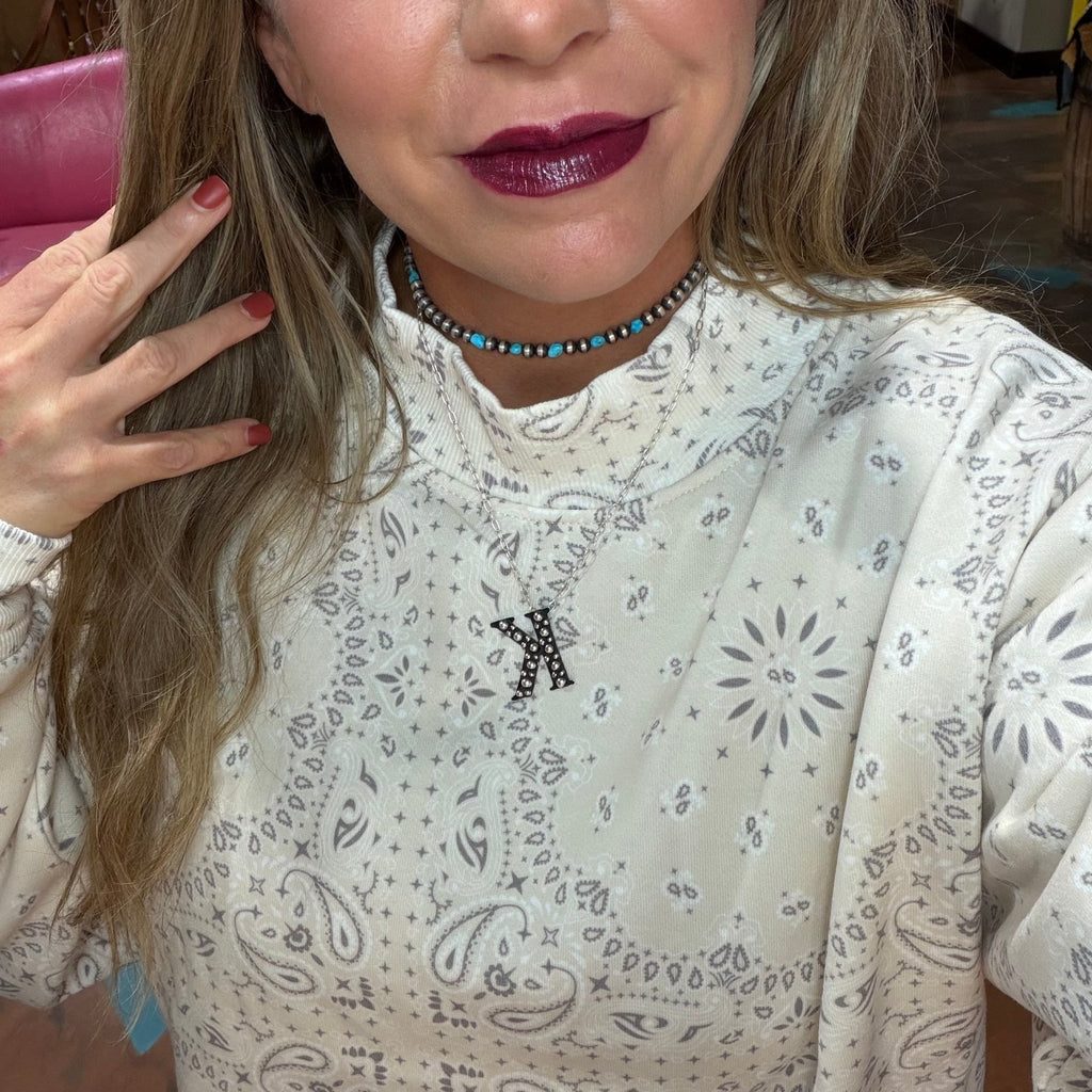 Bandana Mock Neck Oversized Sweatshirt - Country Lace Boutique