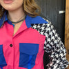 Barbie Pink & Hounds Tooth Long Sleeve Button Down Top - Country Lace Boutique