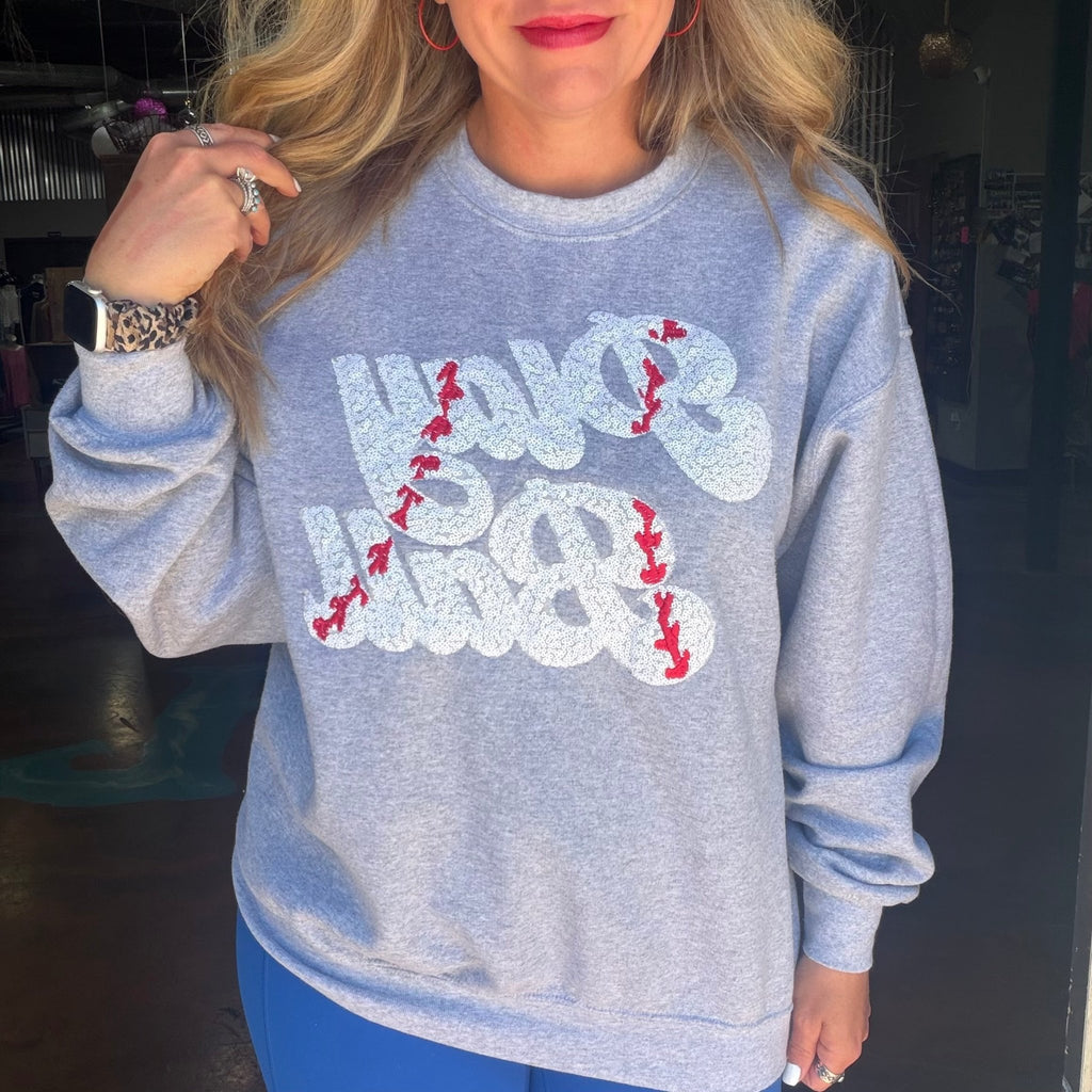 Baseball Sequin PLAY BALL Sweatshirt - Country Lace Boutique