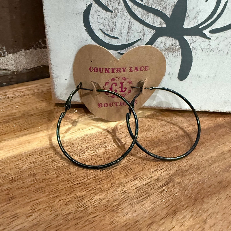 Basic Black Hoop Fashion Earrings - Country Lace Boutique