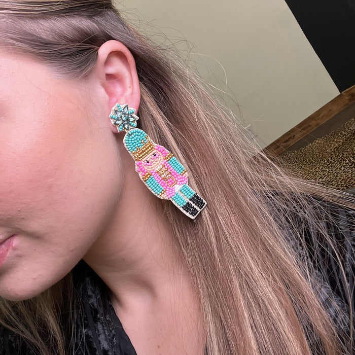 Beaded Nutcracker Christmas Fashion Earrings - Country Lace Boutique