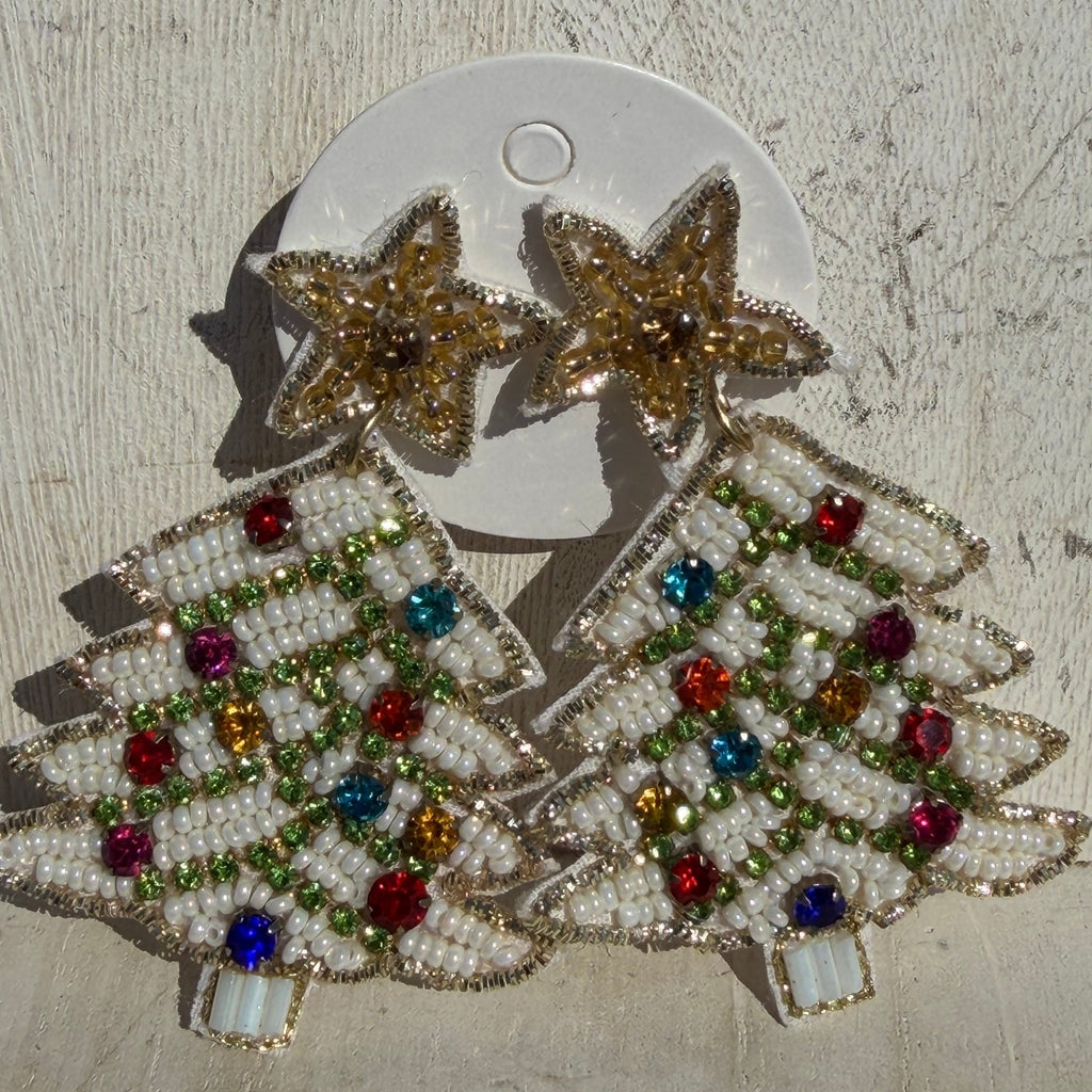Beaded Post Dangle Christmas Tree Fashion Earrings - Country Lace Boutique
