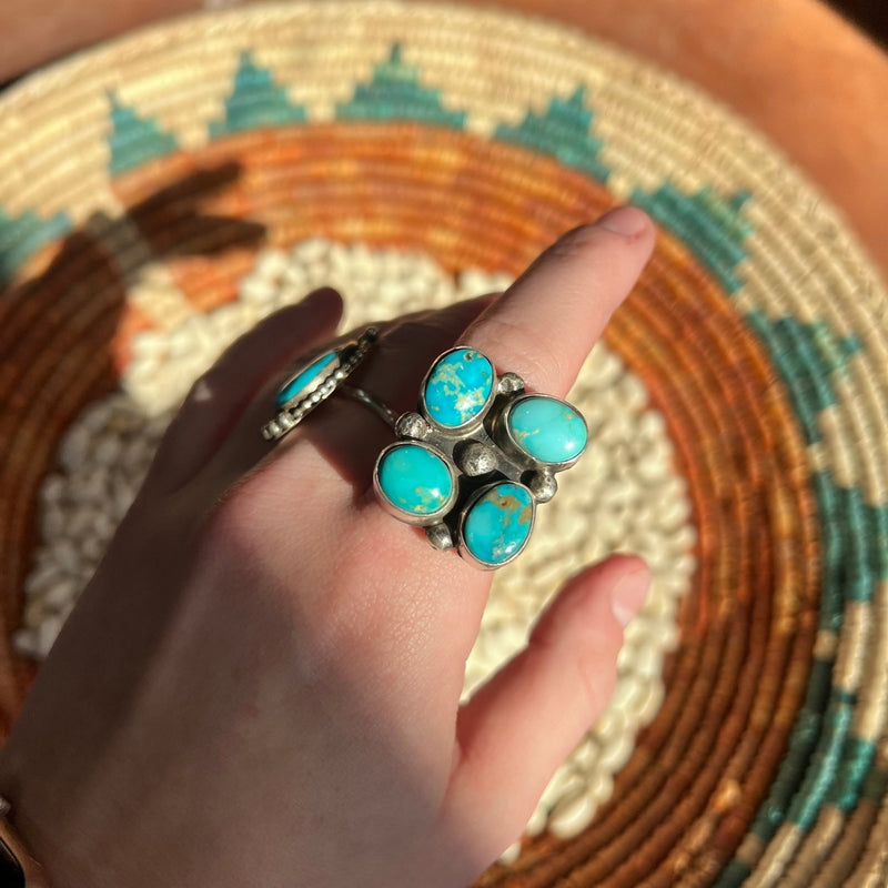Beautiful 4 Stone Turquoise Adjustable Sterling Silver Ring - Country Lace Boutique