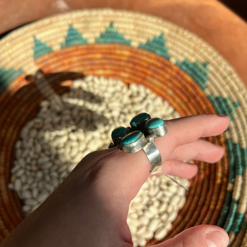 Beautiful 4 Stone Turquoise Adjustable Sterling Silver Ring - Country Lace Boutique