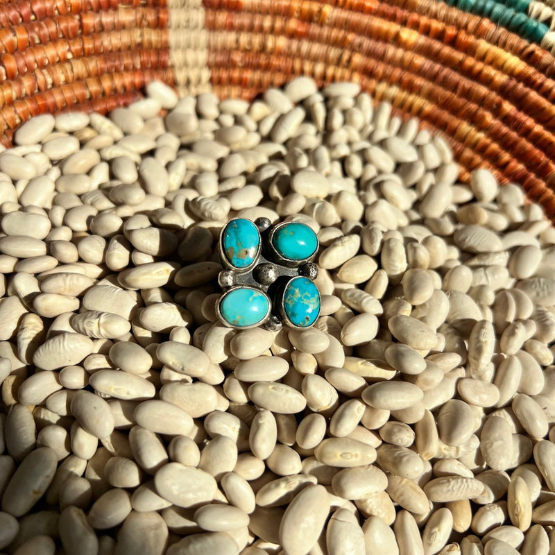 Beautiful 4 Stone Turquoise Adjustable Sterling Silver Ring - Country Lace Boutique