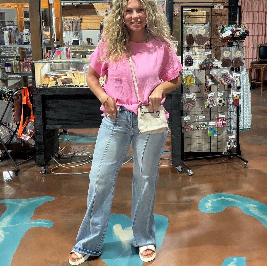 Medium Mid Rise Wide Jeans w/ Front Patch Pocket Risen Jeans - Country Lace Boutique