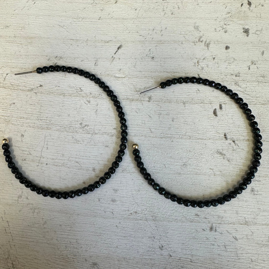 Big Black Bead Hoop Fashion Earrings - Country Lace Boutique