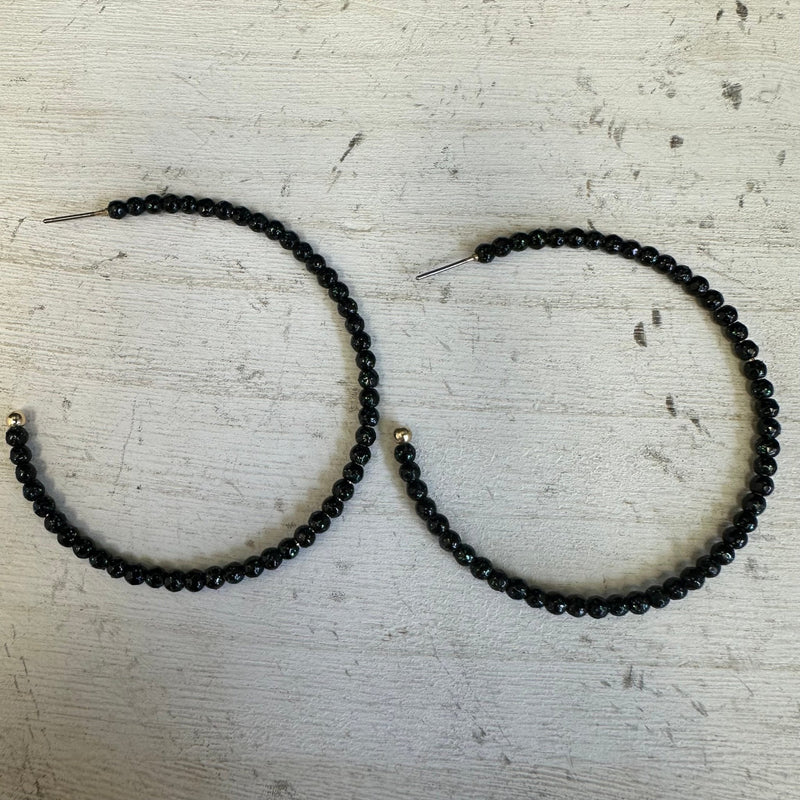 Big Black Bead Hoop Fashion Earrings - Country Lace Boutique