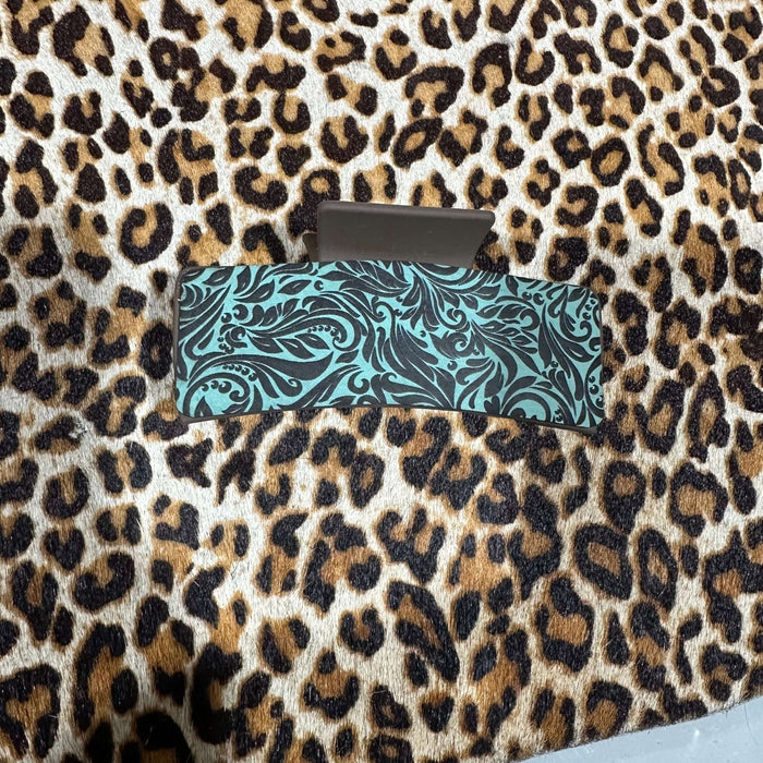 Big Brown with Turquoise/Black Detail Leather Hair Clip - Country Lace Boutique