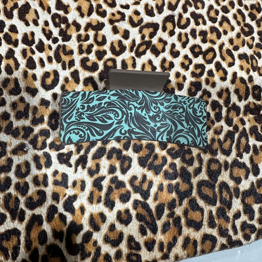 Big Brown with Turquoise/Black Detail Leather Hair Clip - Country Lace Boutique
