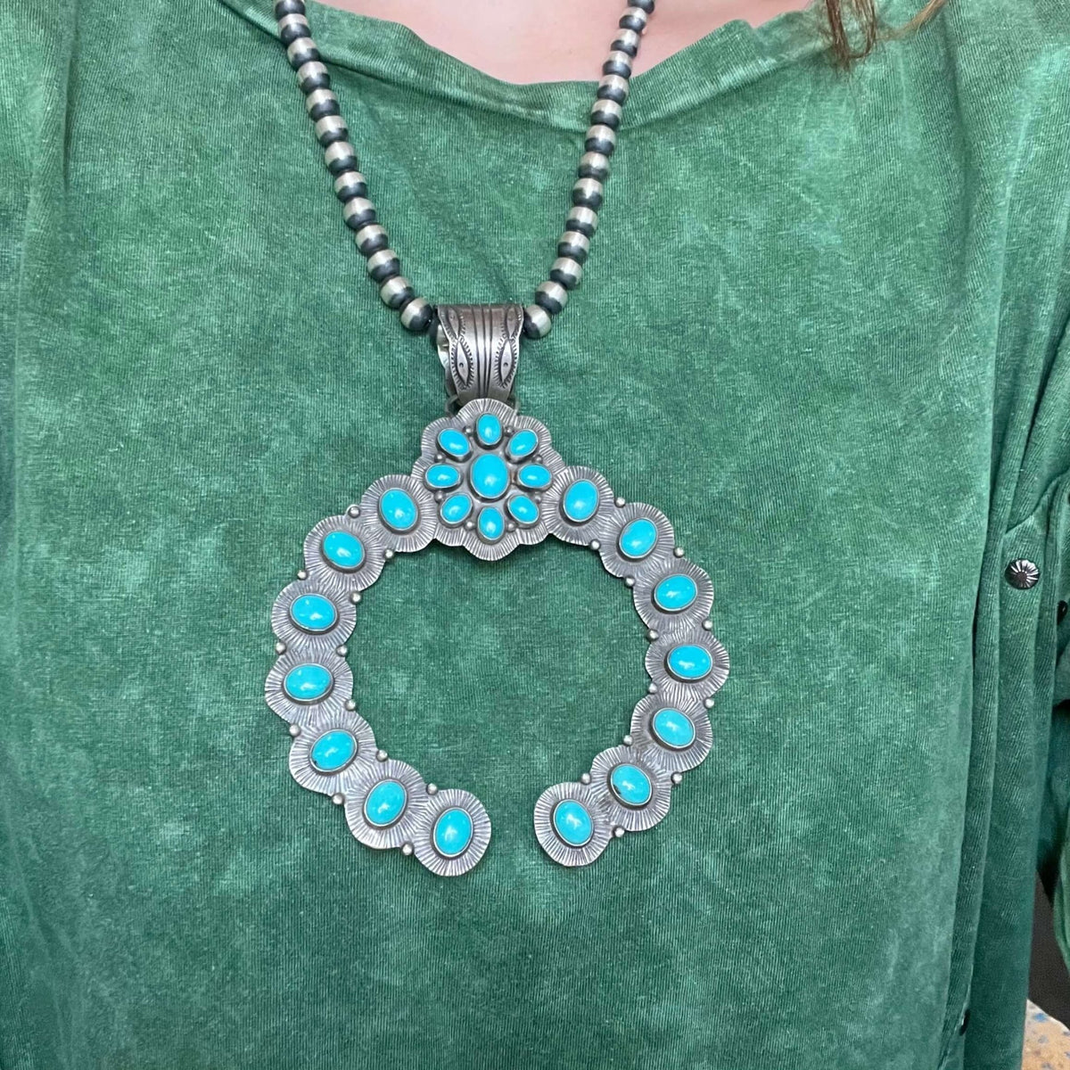 Big Campitos Turquoise Naja Sterling Silver Pendant for Necklace - Country Lace Boutique