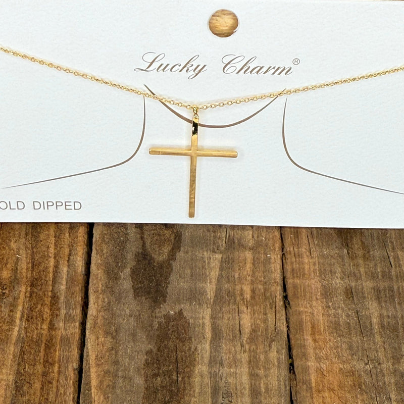 Big Flat Gold Cross Fashion Necklace - Country Lace Boutique